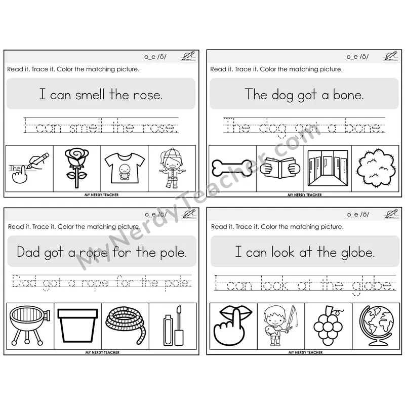 Long O VCe (o_e) Read It Trace It Color It Task Cards — Decodable Sentences