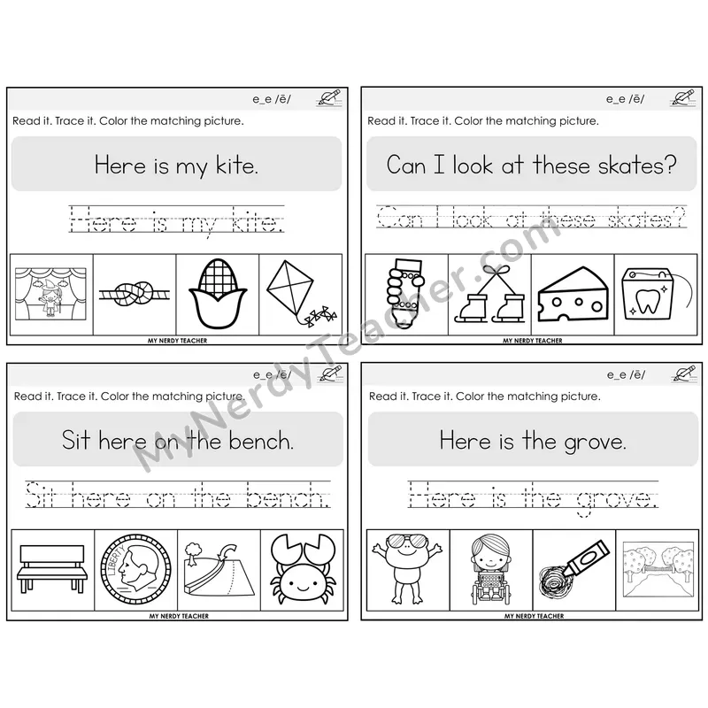 Long E VCe (e_e) Read It Trace It Color It Task Cards — Decodable Sentences