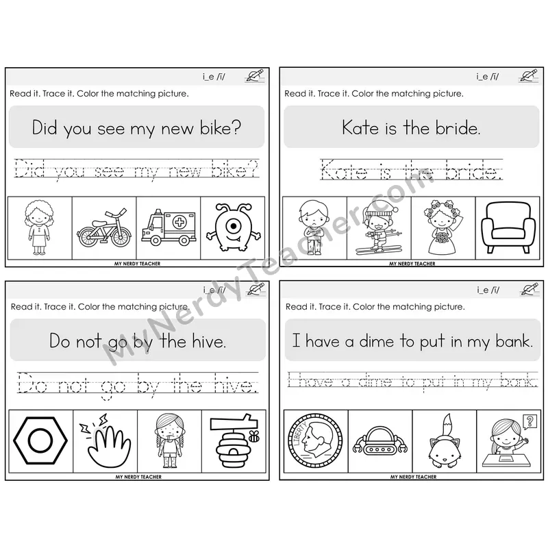 Long I VCe (i_e) Read It Trace It Color It Task Cards — Decodable Sentences