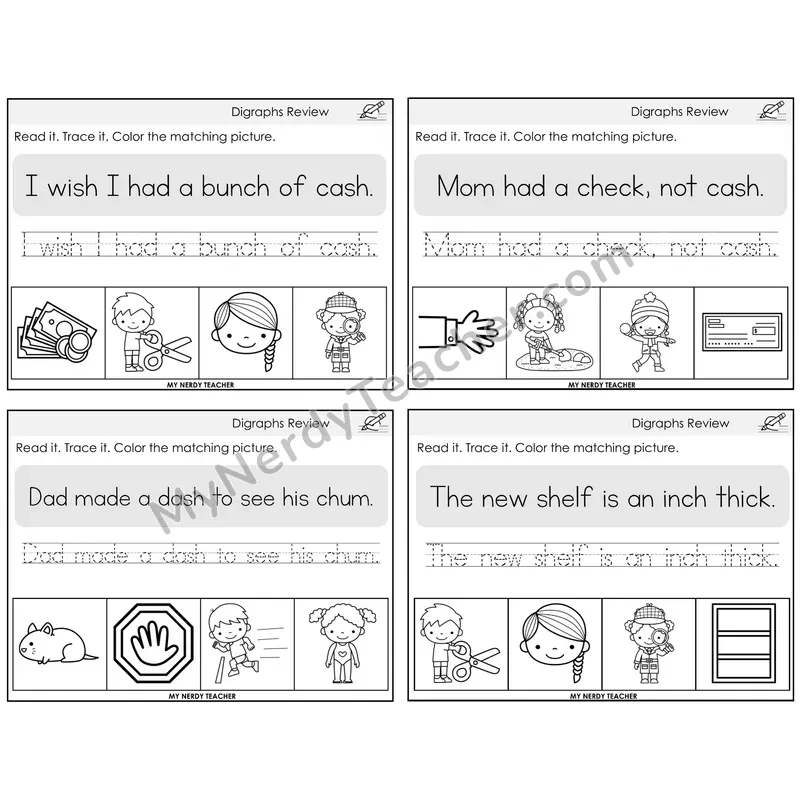 NG Digraph Read It Trace It Color It Task Cards — Decodable Sentences