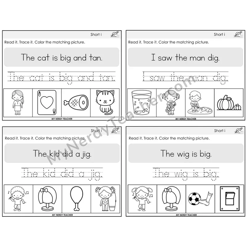 Short I Read It Trace It Color It Task Cards — Decodable Sentences