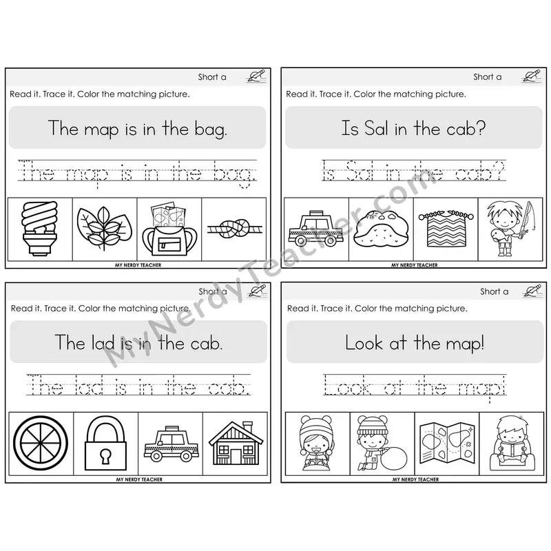 Short A Read It Trace It Color It Task Cards — Decodable Sentences