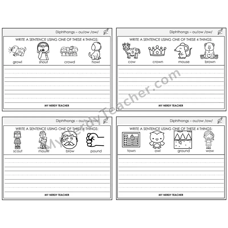 Diphthong OU and OW Write a Sentence Task Cards — Decodable Sentences