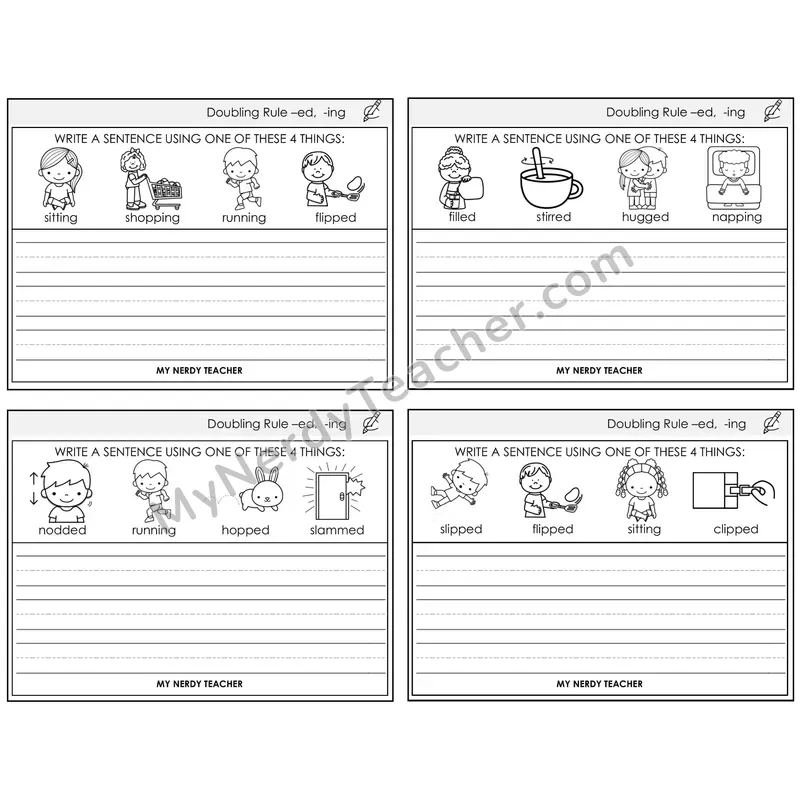 Doubling Rule -ed, -ing Write a Sentence Task Cards — Decodable Sentences