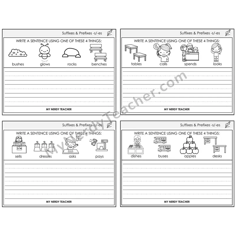 Suffixes -s and -es Write a Sentence Task Cards — Decodable Sentences