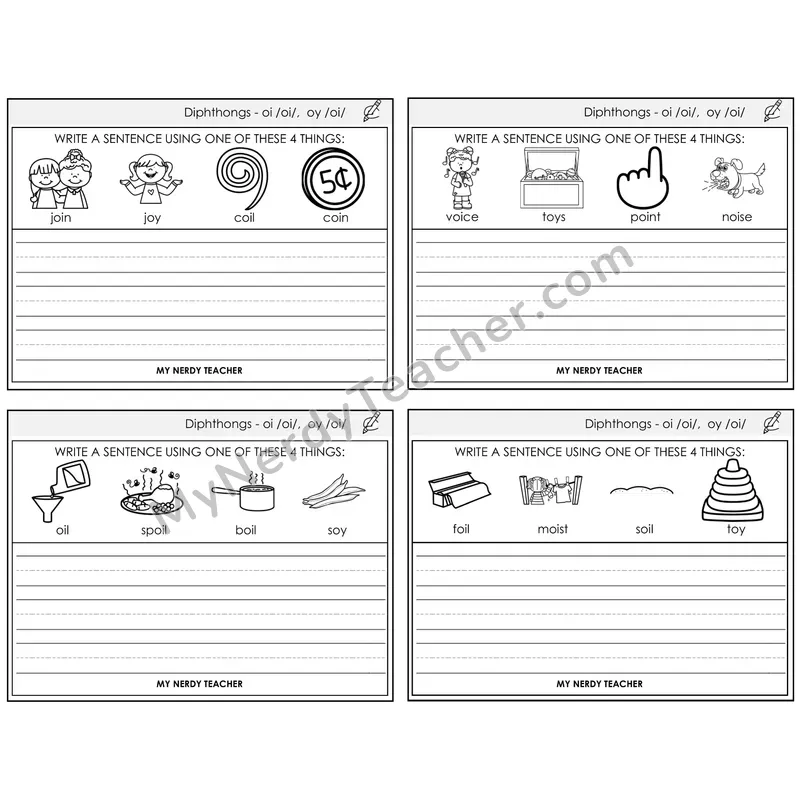 Diphthong OI and OY Write a Sentence Task Cards — Decodable Sentences