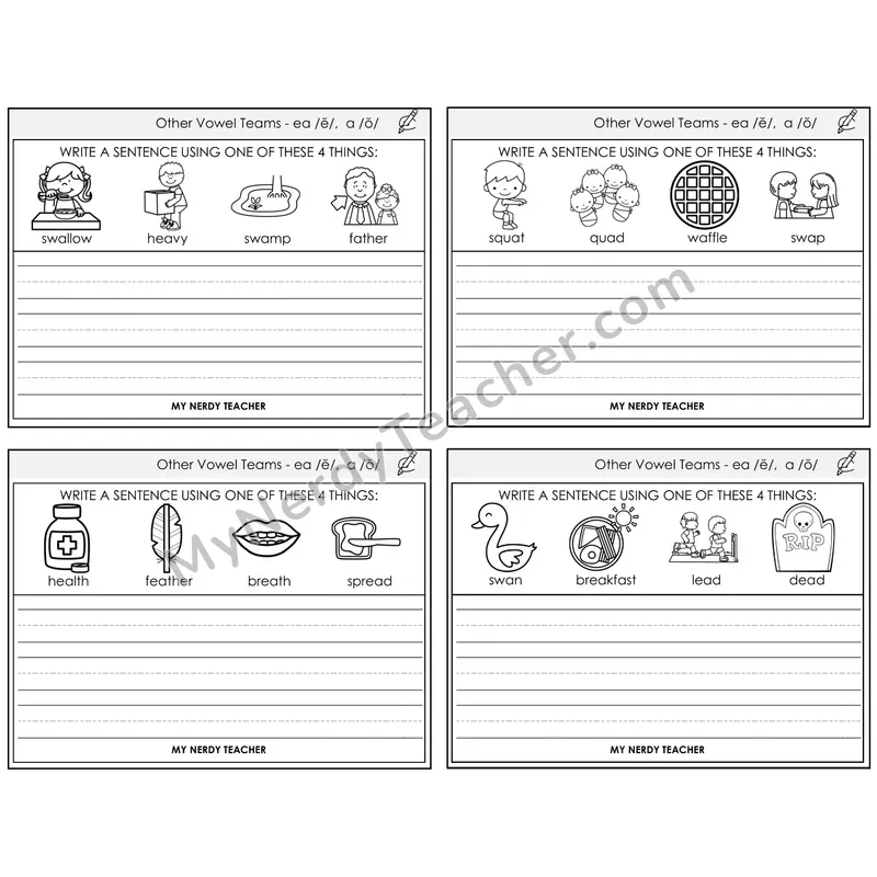 EA (short e) and A (short o) Write a Sentence Task Cards — Decodable Sentences