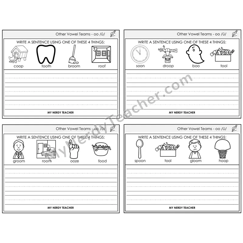 Long OO (/ū/) Write a Sentence Task Cards — Decodable Sentences