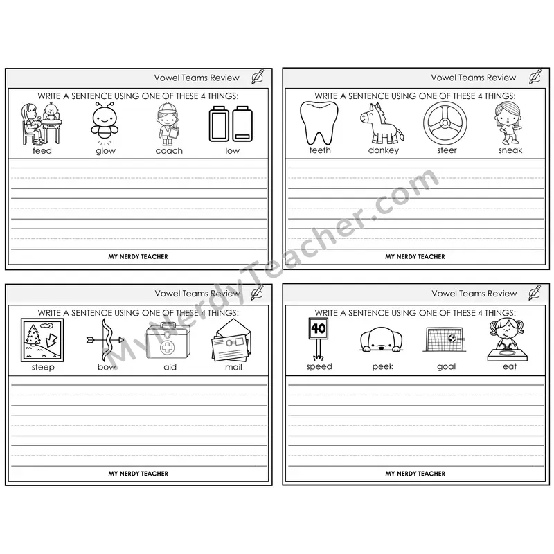 Long Vowel Teams Review Write a Sentence Task Cards — Decodable Sentences