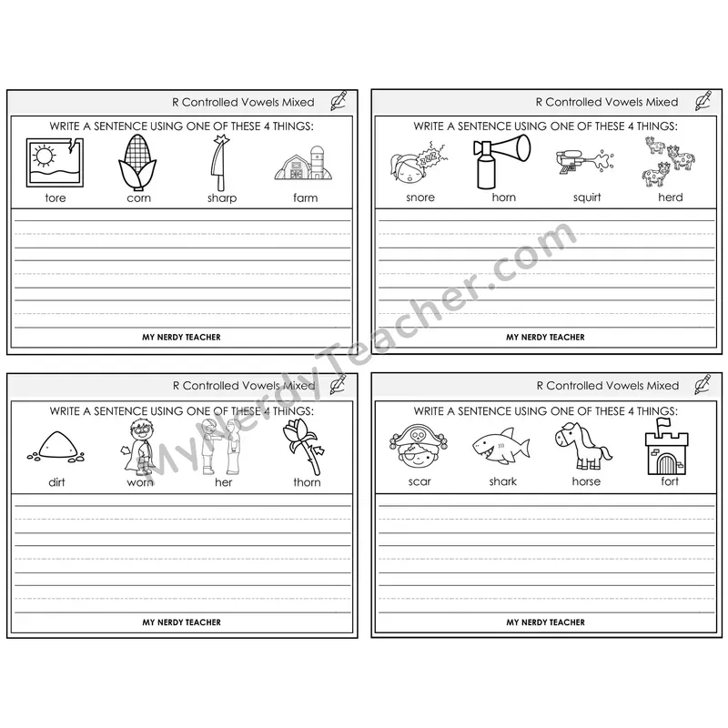 R-Controlled Vowels Review Write a Sentence Task Cards — Decodable Sentences