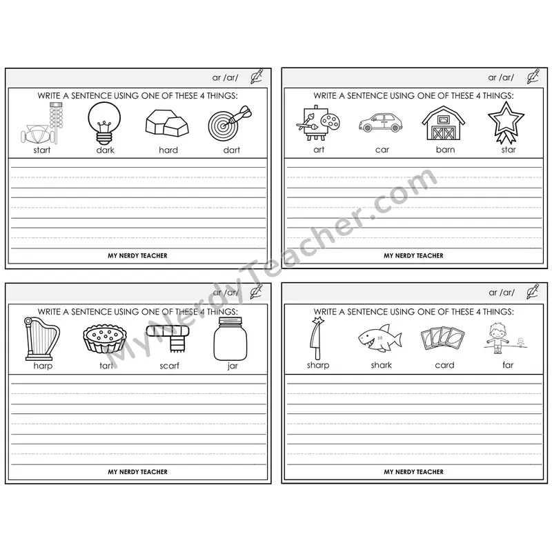 R-Controlled AR Write a Sentence Task Cards — Decodable Sentences