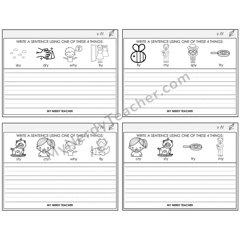Y as Long I Write a Sentence Task Cards — Decodable Sentences