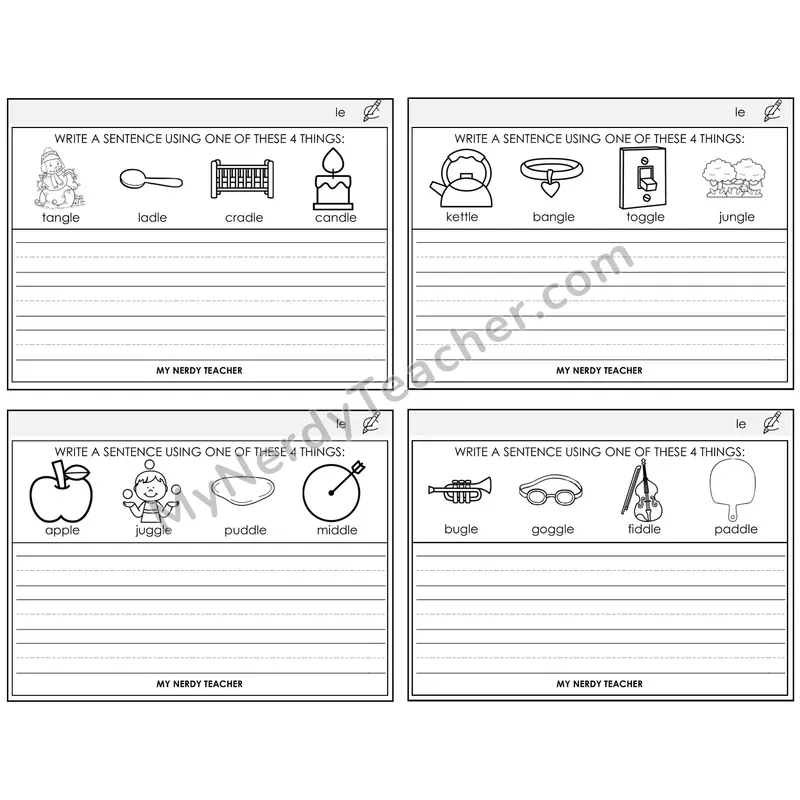 Consonant -le Write a Sentence Task Cards — Decodable Sentences