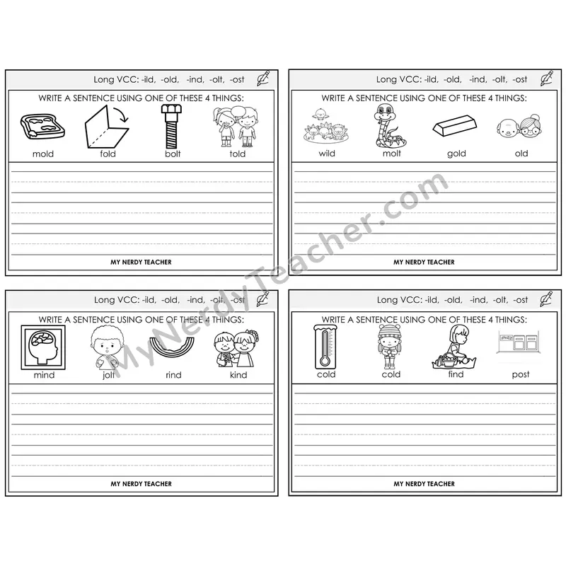 Long VCC Patterns Write a Sentence Task Cards — Decodable Sentences