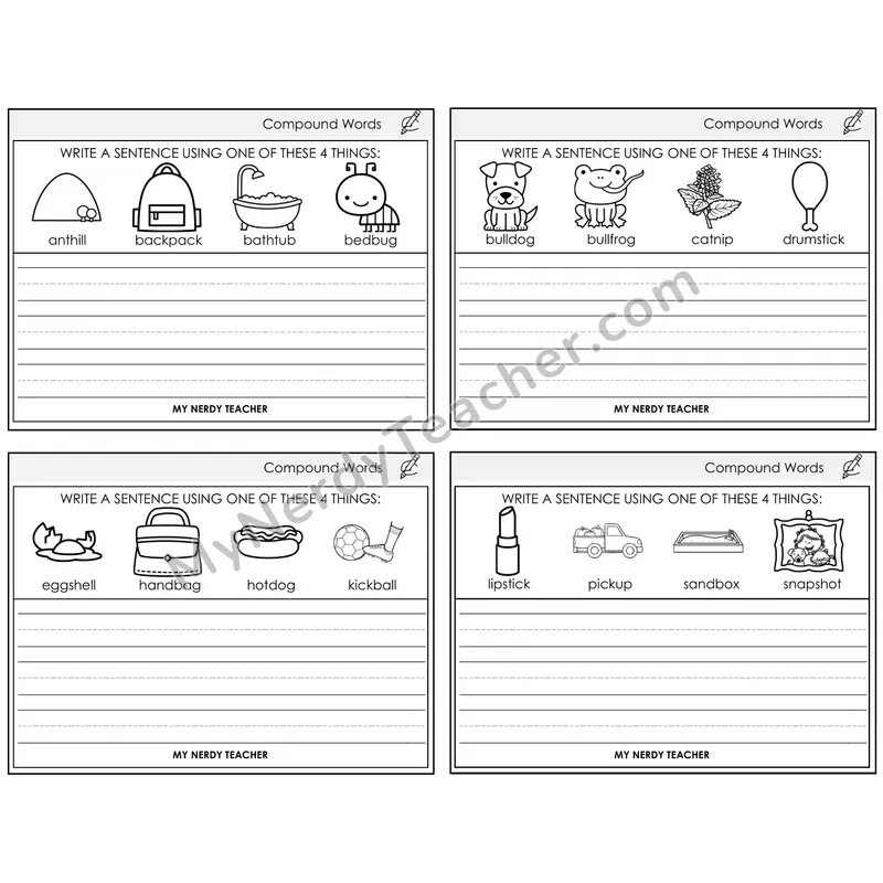 Compound Words Write a Sentence Task Cards — Decodable Sentences