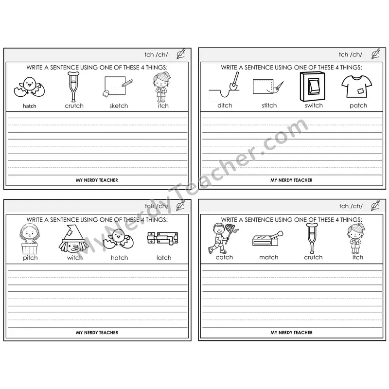 TCH Trigraph Write a Sentence Task Cards — Decodable Sentences