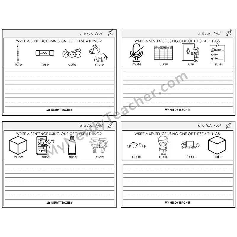 Long U VCe (u_e) Write a Sentence Task Cards — Decodable Sentences