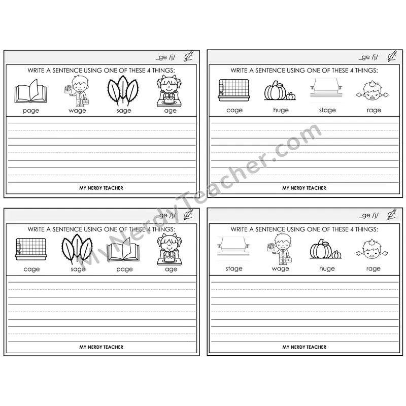 Soft G (_ge) Write a Sentence Task Cards — Decodable Sentences