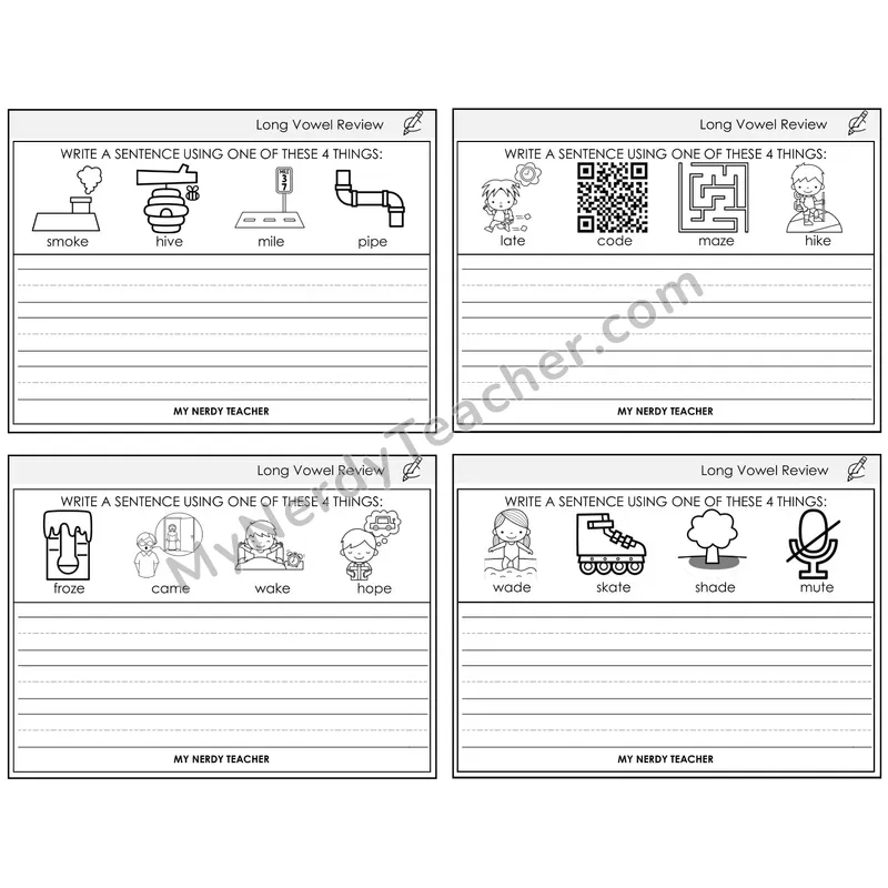 Long Vowels Review Write a Sentence Task Cards — Decodable Sentences
