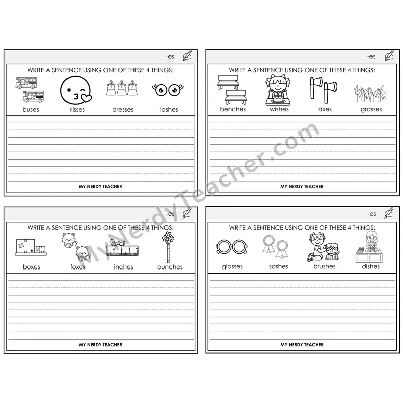 Suffix -es (Inflectional) Write a Sentence Task Cards — Decodable Sentences