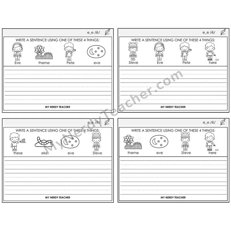 Long E VCe (e_e) Write a Sentence Task Cards — Decodable Sentences