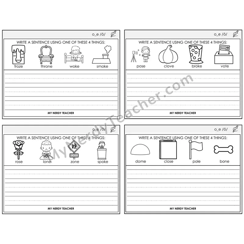 Long O VCe (o_e) Write a Sentence Task Cards — Decodable Sentences
