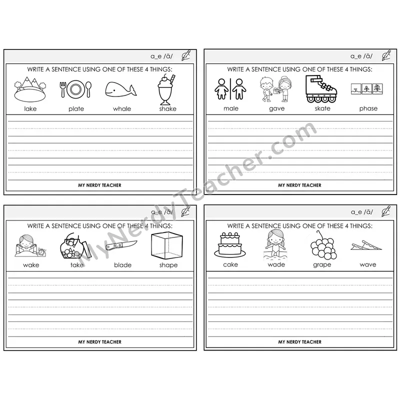 Long A VCe (a_e) Write a Sentence Task Cards — Decodable Sentences