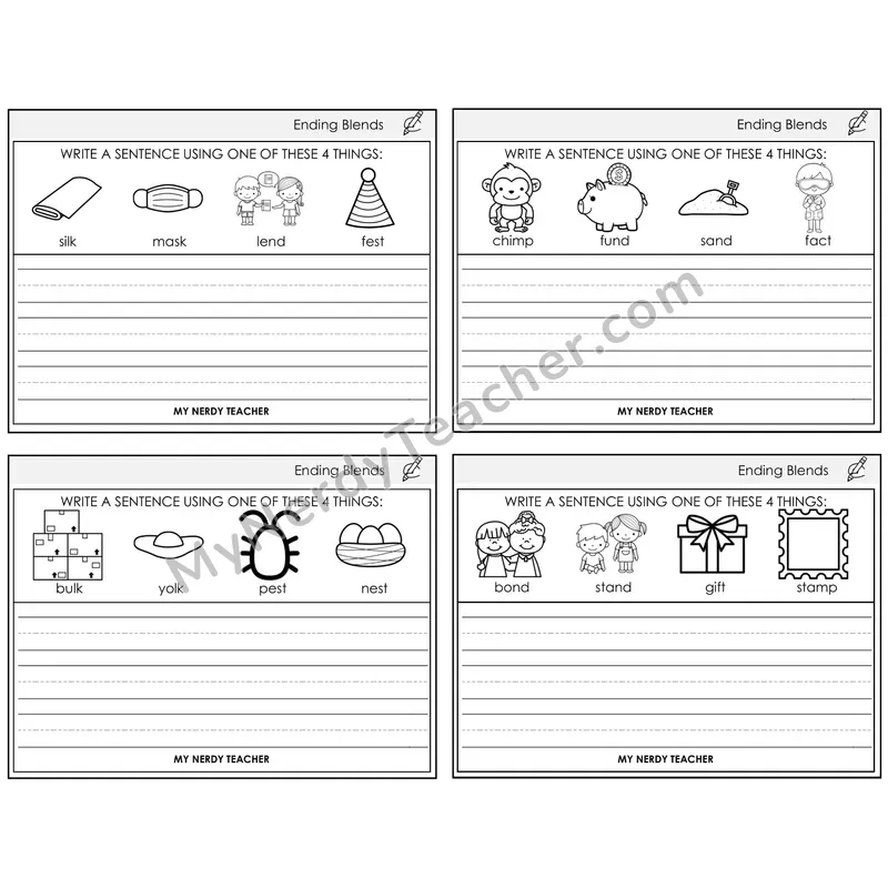 Ending Blends Write a Sentence Task Cards — Decodable Sentences