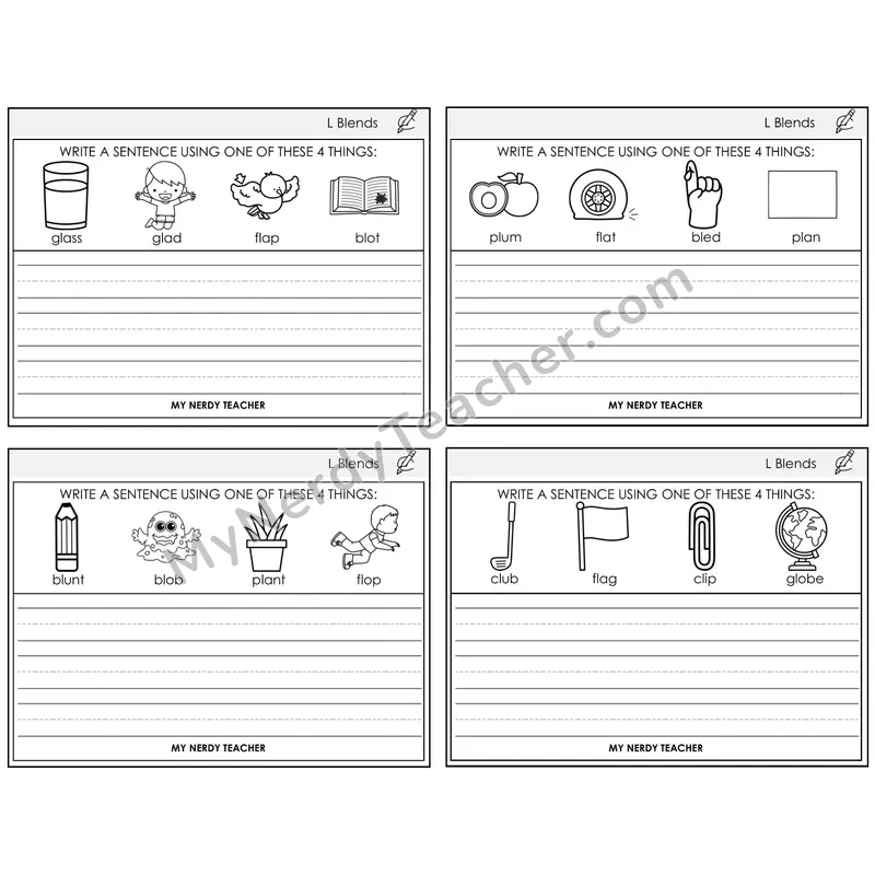 L Blends Write a Sentence Task Cards — Decodable Sentences