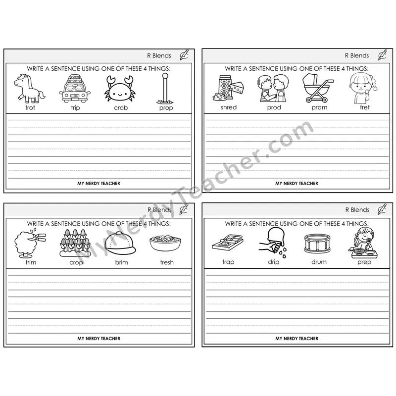 R Blends Write a Sentence Task Cards — Decodable Sentences