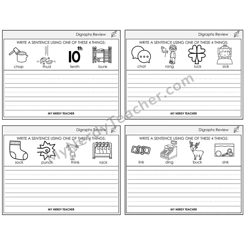 Digraphs Review Write a Sentence Task Cards — Decodable Sentences
