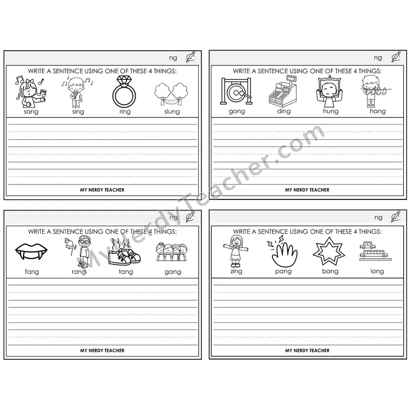 NG Digraph Write a Sentence Task Cards — Decodable Sentences