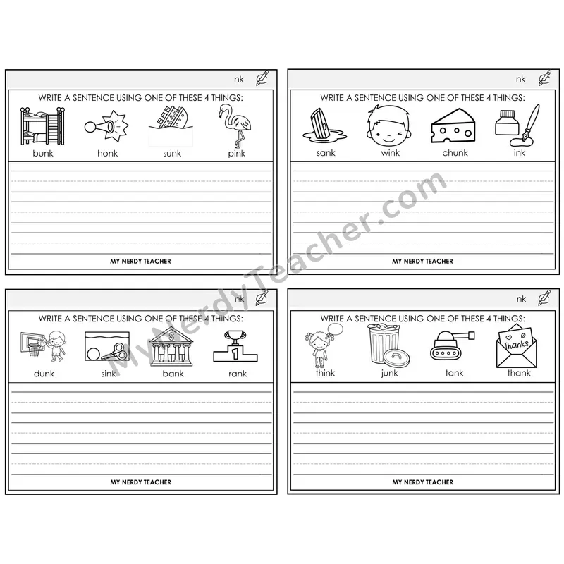 NK Digraph Write a Sentence Task Cards — Decodable Sentences