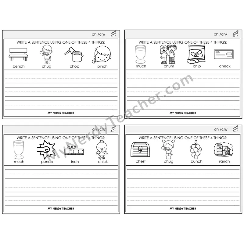 CH Digraph Write a Sentence Task Cards — Decodable Sentences
