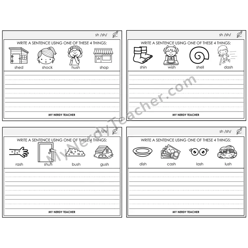 SH Digraph Write a Sentence Task Cards — Decodable Sentences
