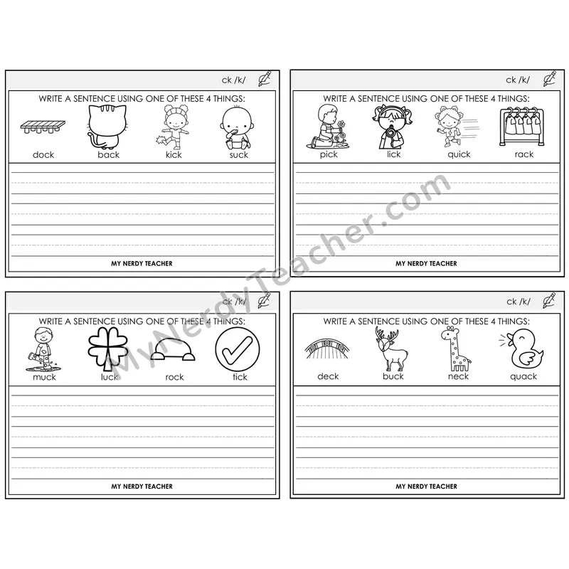 CK Digraph Write a Sentence Task Cards — Decodable Sentences