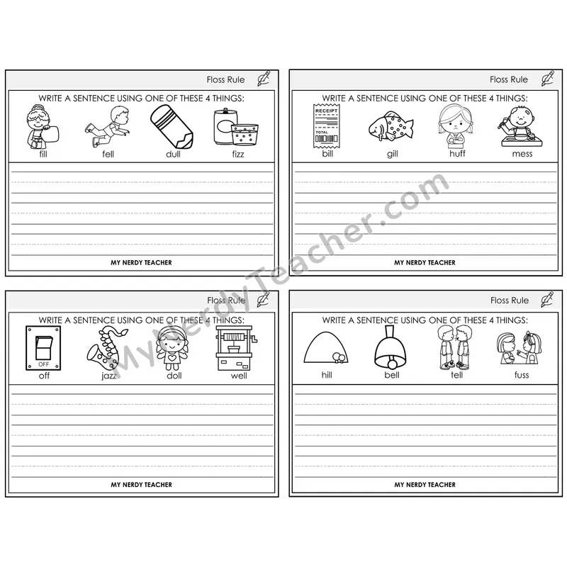 Floss Rule (ff, ll, ss, zz) Write a Sentence Task Cards — Decodable Sentences