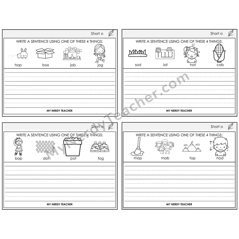 Short O Write a Sentence Task Cards — Decodable Sentences