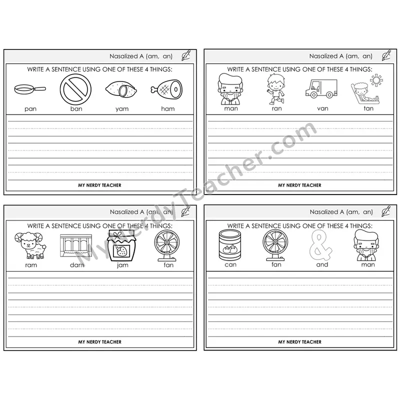 Nasalized A (am, an) Write a Sentence Task Cards — Decodable Sentences