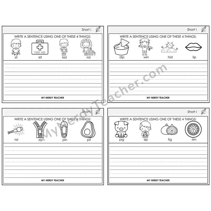 Short I Write a Sentence Task Cards — Decodable Sentences