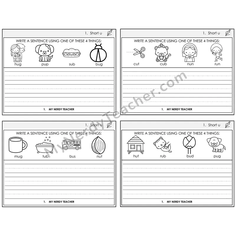 Short U Write a Sentence Task Cards — Decodable Sentences