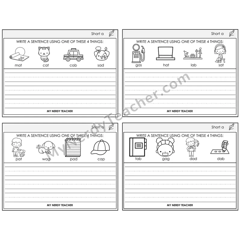 Short A Write a Sentence Task Cards — Decodable Sentences