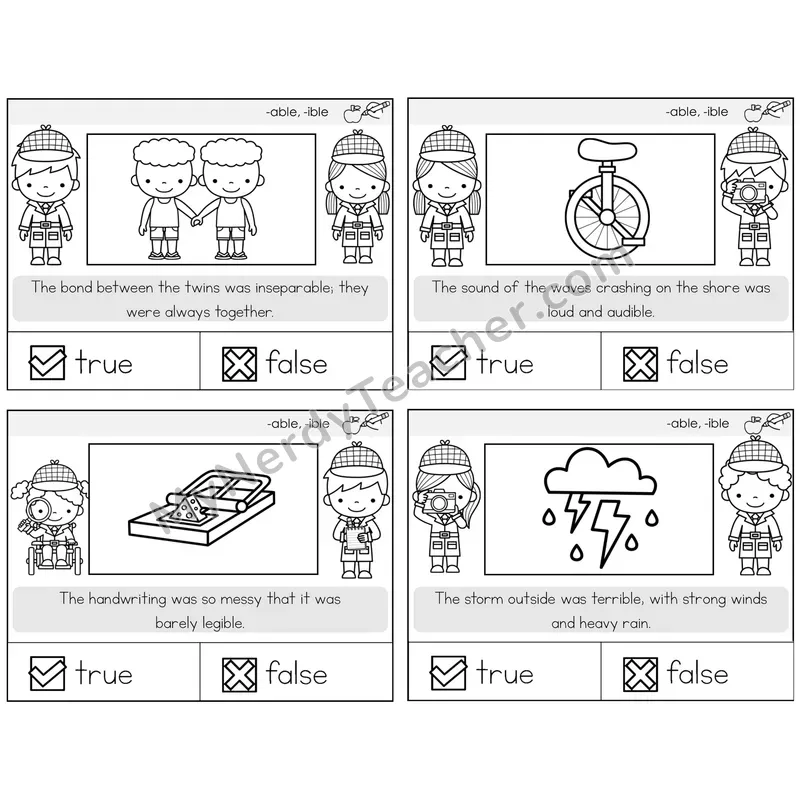Suffixes -able and -ible True or False Task Cards — Decodable Sentences