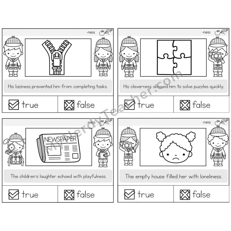 Suffix -ness True or False Task Cards — Decodable Sentences