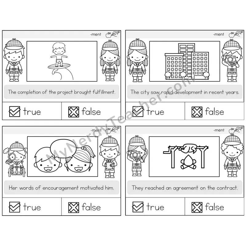 Suffix -ment True or False Task Cards — Decodable Sentences