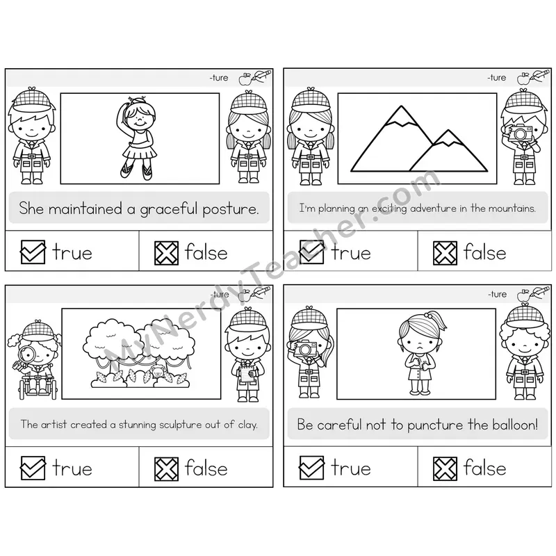 Suffix -ture True or False Task Cards — Decodable Sentences