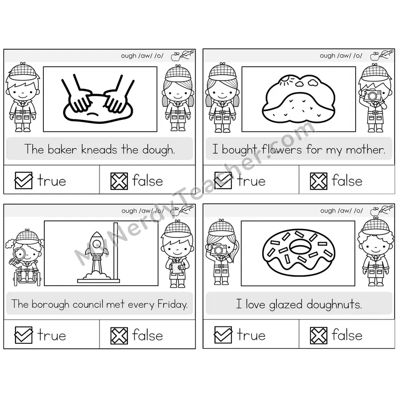ough Spellings True or False Task Cards — Decodable Sentences