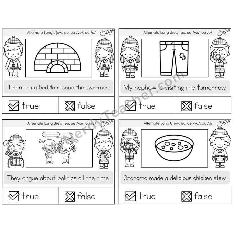 Alternate Long U Spellings True or False Task Cards — Decodable Sentences