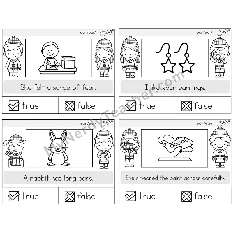 ear (/ear/) True or False Task Cards — Decodable Sentences