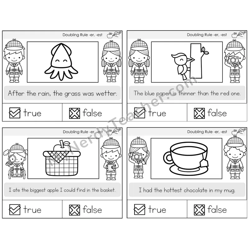 Doubling Rule -er, -est True or False Task Cards — Decodable Sentences